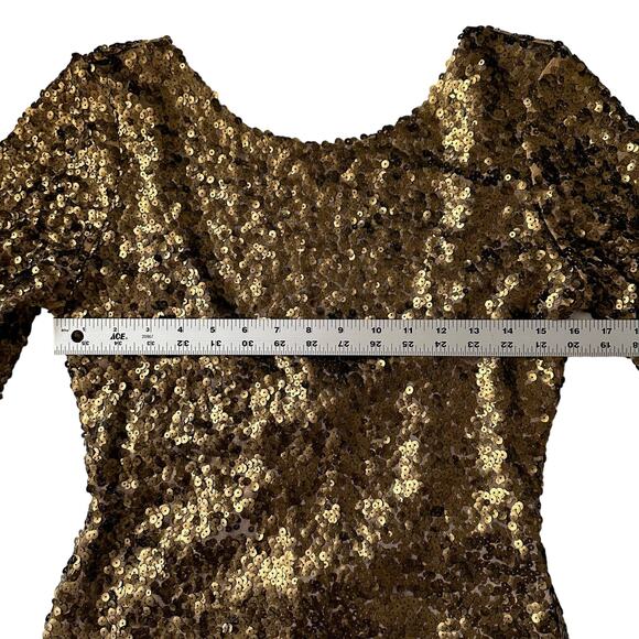 Alberto Makali NWT Gold Sequin Scoop Back Dress Mini Cocktail Party 3/4 Sleeve M - Picture 3 of 8